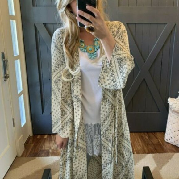 Shop Fig Jackets & Blazers - Western Paisley Kimono Maxi Duster Cardigan Jacket